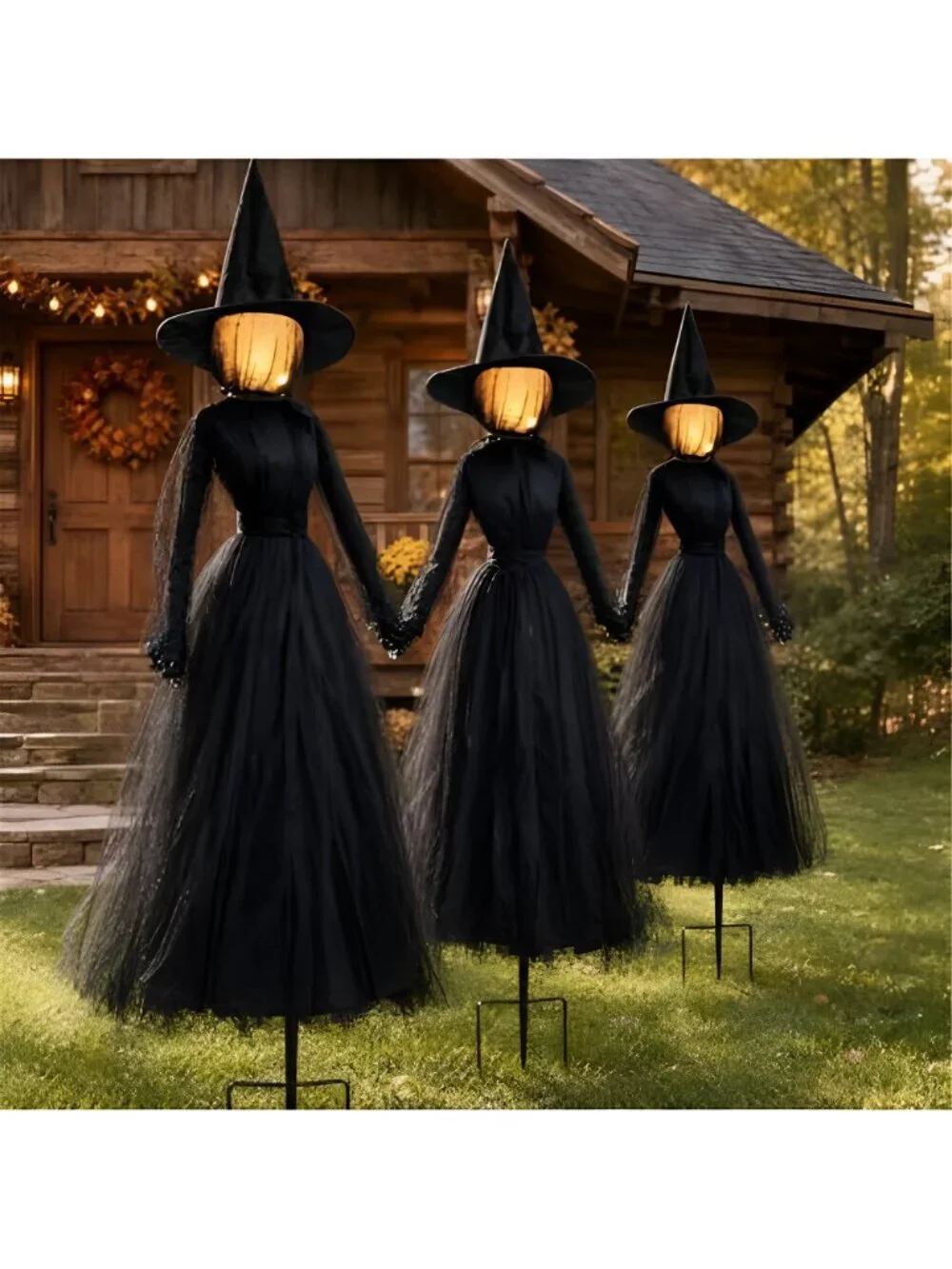 Halloween Decorations Outdoor, 6 FT Set of 3 Light Up Witches Holding Hands